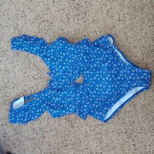 Girls Floral Blue Ruffle Swimsuit New